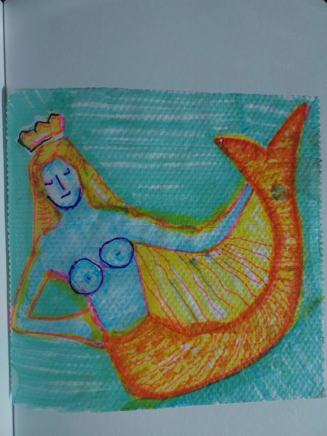 Napkin Drawing - Coloured markers on paper napkin by Ines Grimaux