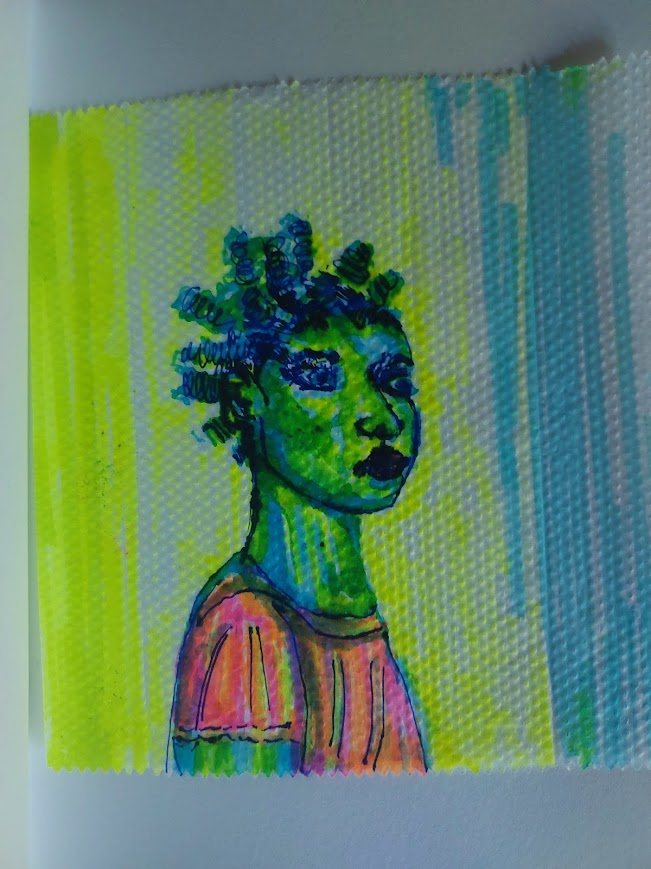 Napkin Drawing - Coloured markers on paper napkin by Ines Grimaux